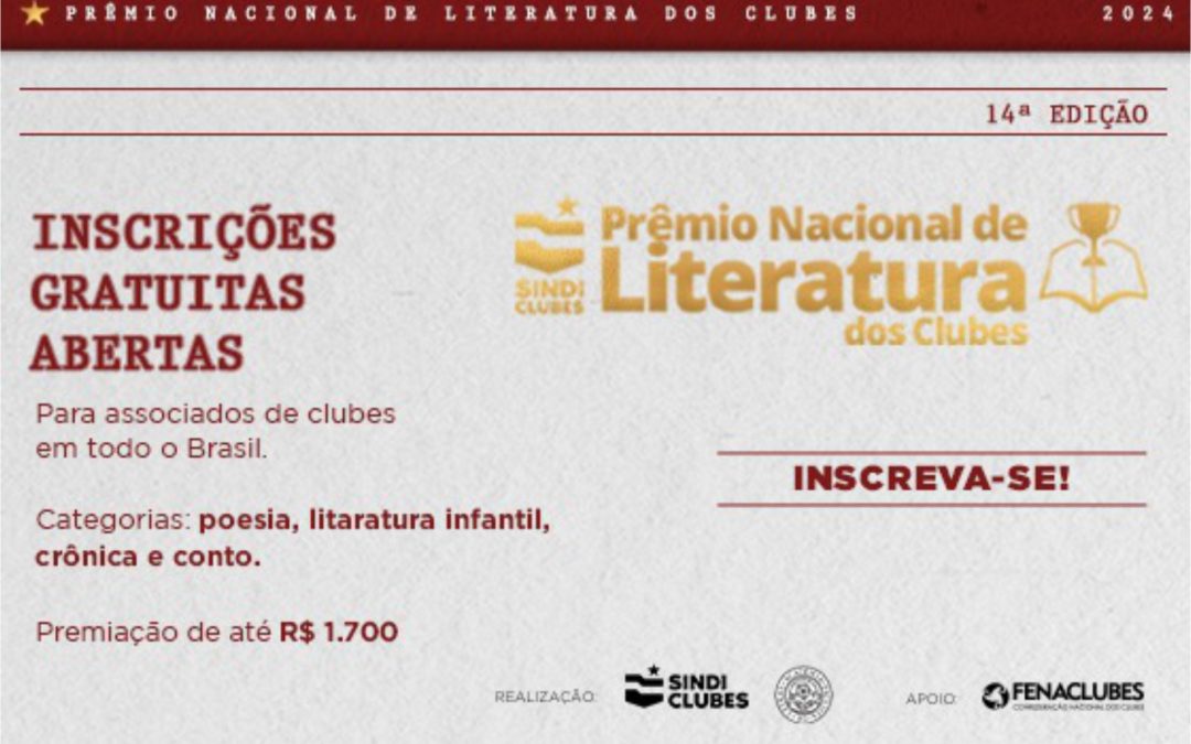 Prêmio Nacional de Literatura dos Clubes encerra inscrições em 18 de julho
